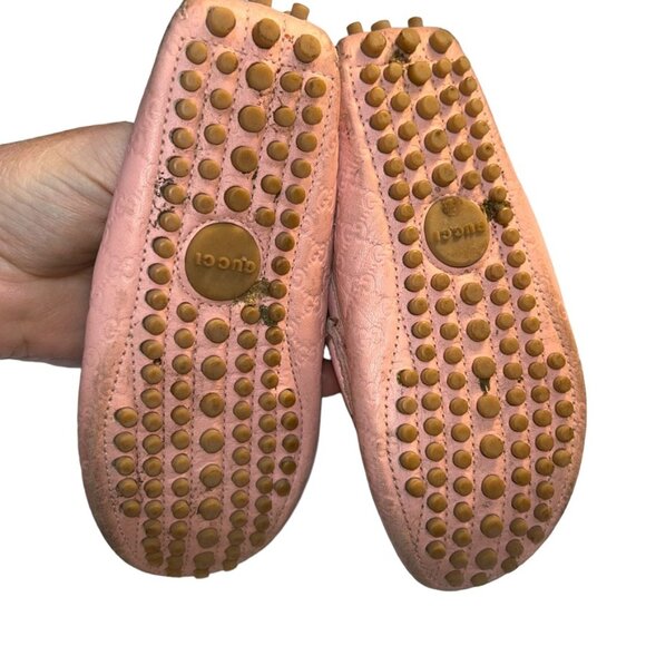 Gucci pink GG logo imprint leather GIRLS driving Italian moccasins 37 5 - Picture 6 of 6